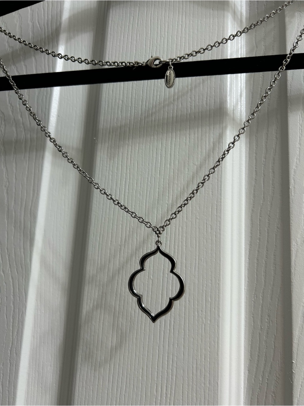 Tahari Silver Quatrefoil Outline Pendant Necklace
